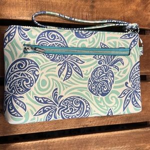 Happy Wahine Tapa Pineapple Blue Long Wristlet